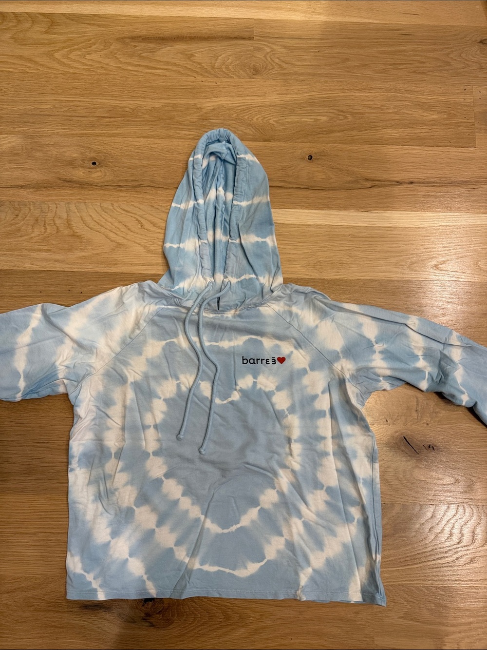 Barre3 Light Blue Tie-Dye Hoodie with Heart Logo